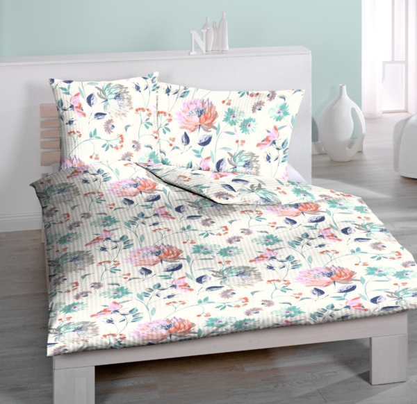renforce seersucker blume allover kd x - Renforcé Seersucker Bettwäsche Blumen Allover - A2Z Home