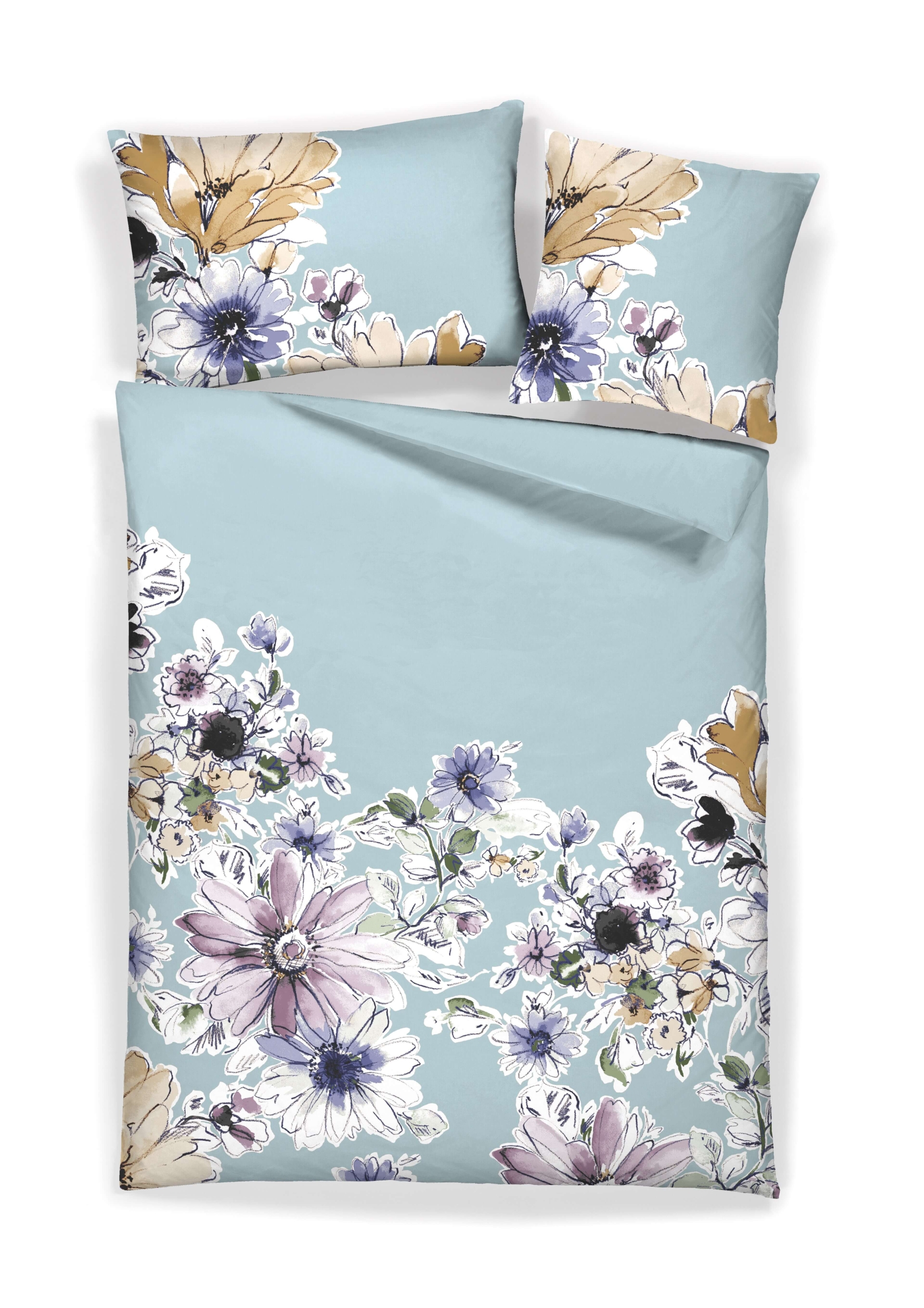 garden digital scaled - Satin Bettwäsche TC300 Garden, abgepasste Kissen - A2Z Home