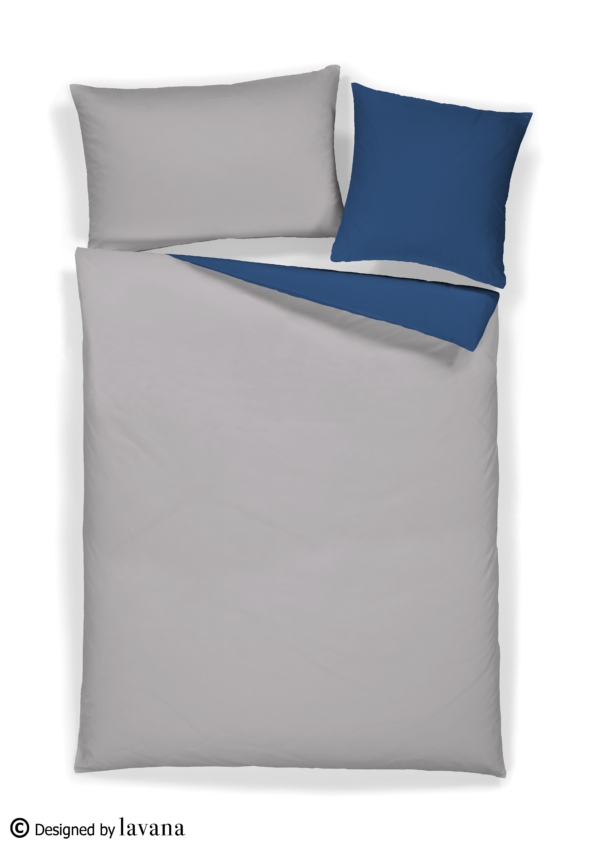 satin uni wende silber marine sw x - Satin uni Wende Bettwäsche - A2Z Home