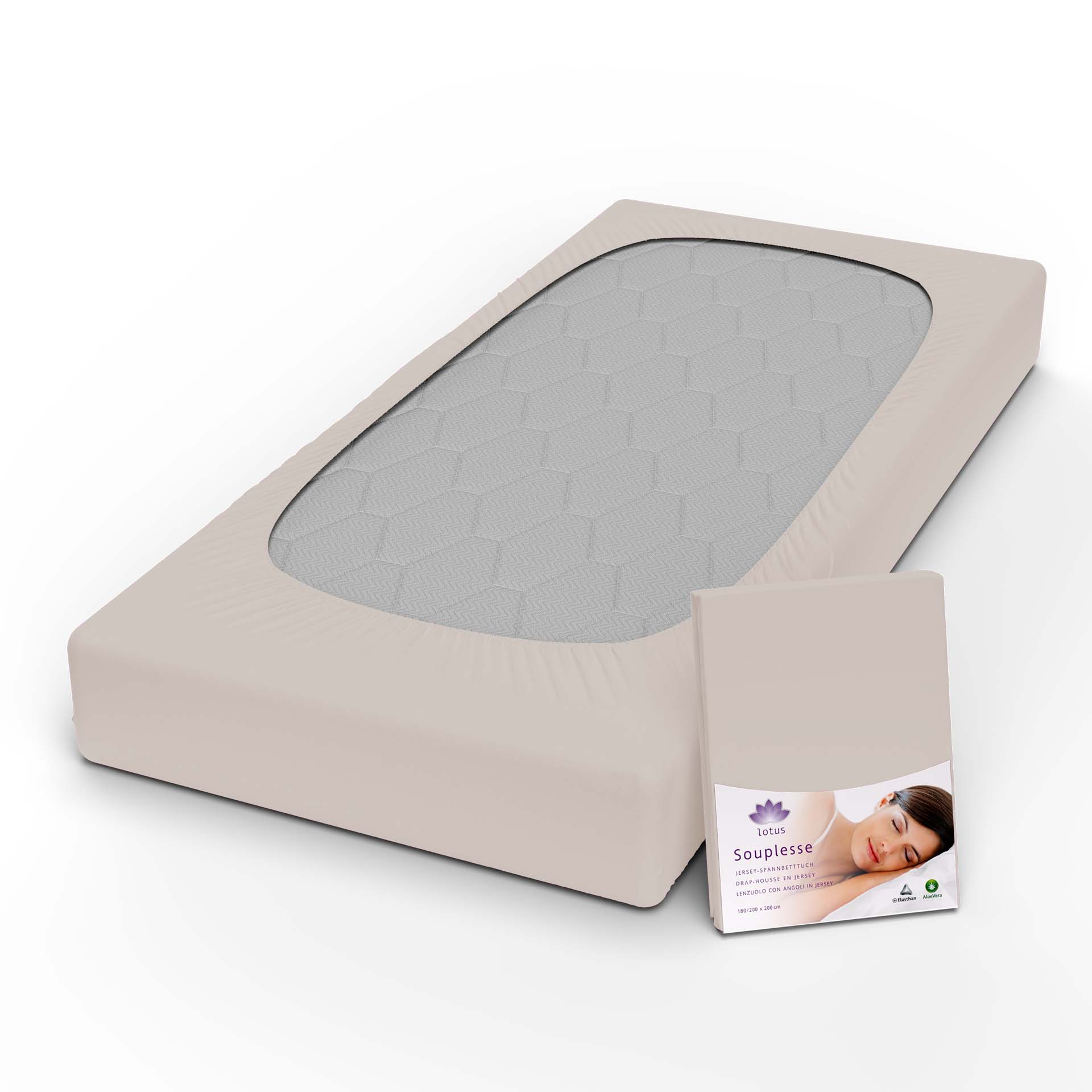 lotus fix souplesse jersey greige fix auf kopf mit verpackung kamera - Lotus Jersey Fixleintuch Souplesse - A2Z Home