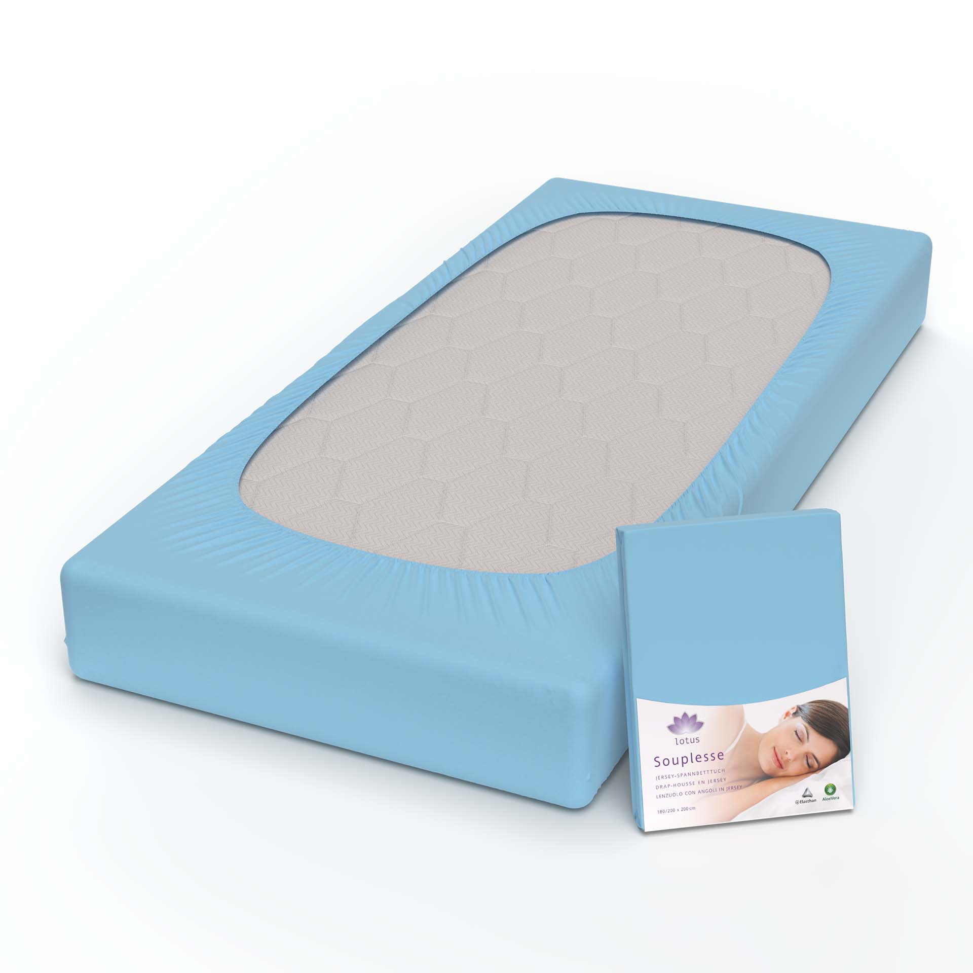 lotus fix souplesse jersey azul fix auf kopf mit verpackung kamera - Lotus Jersey Fixleintuch Souplesse - A2Z Home