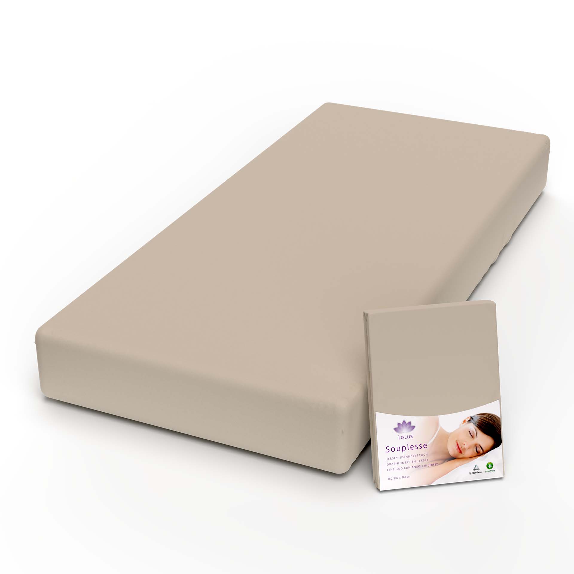 lotus fix souplesse jersey sand fix mit verpackung kamera - Lotus Jersey Fixleintuch Souplesse - A2Z Home