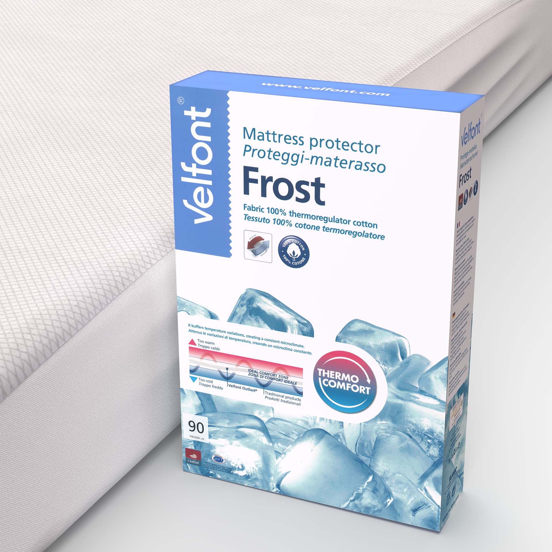 velfont matratzenauflage frost mit verpackung ausschnitt - Velfont Frost thermoregulierender/Outlast Matratzenschutz - A2Z Home